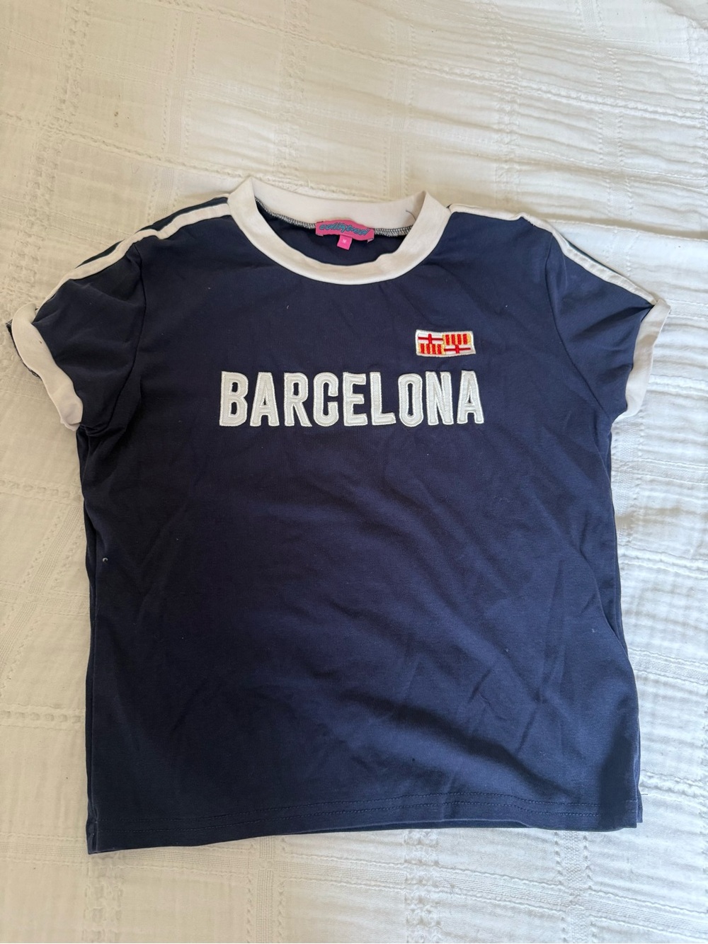 Edikted Navy and White 'Barcelona' Short Sleeve Tee